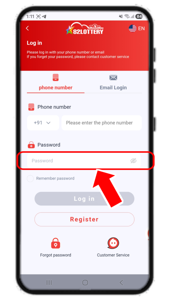 82lottery Login enter password
